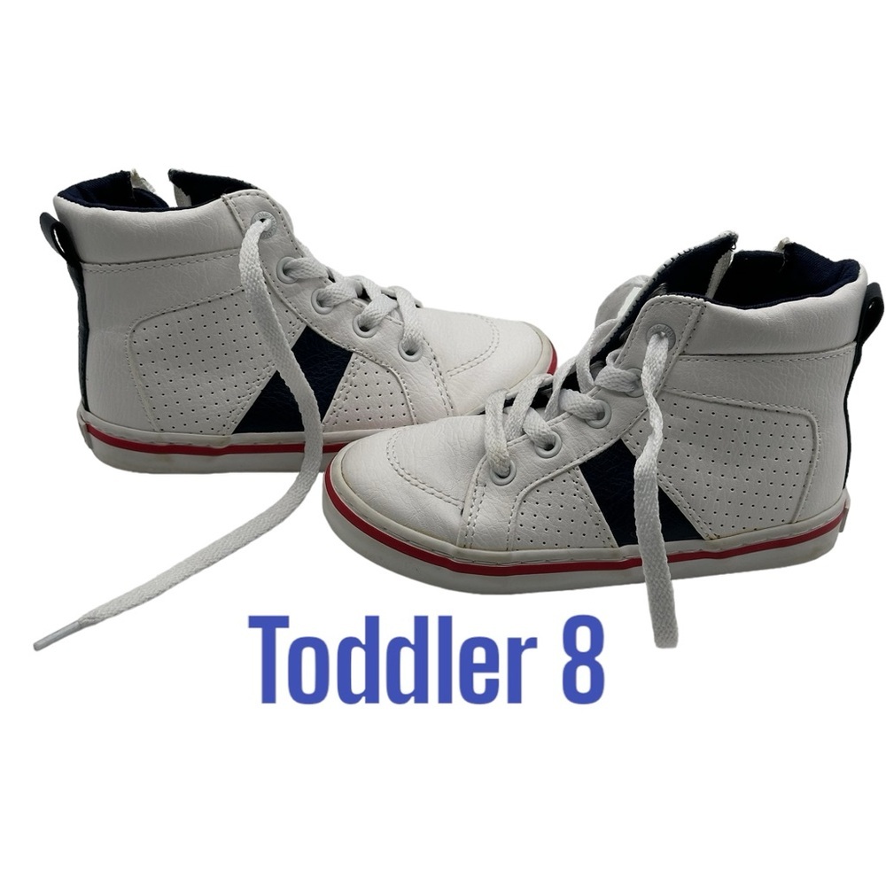 Kids Boys Old Navy 8 Toddler White Shoes Ankle Faux Leather High Top Lace Up - Picture 2 of 10
